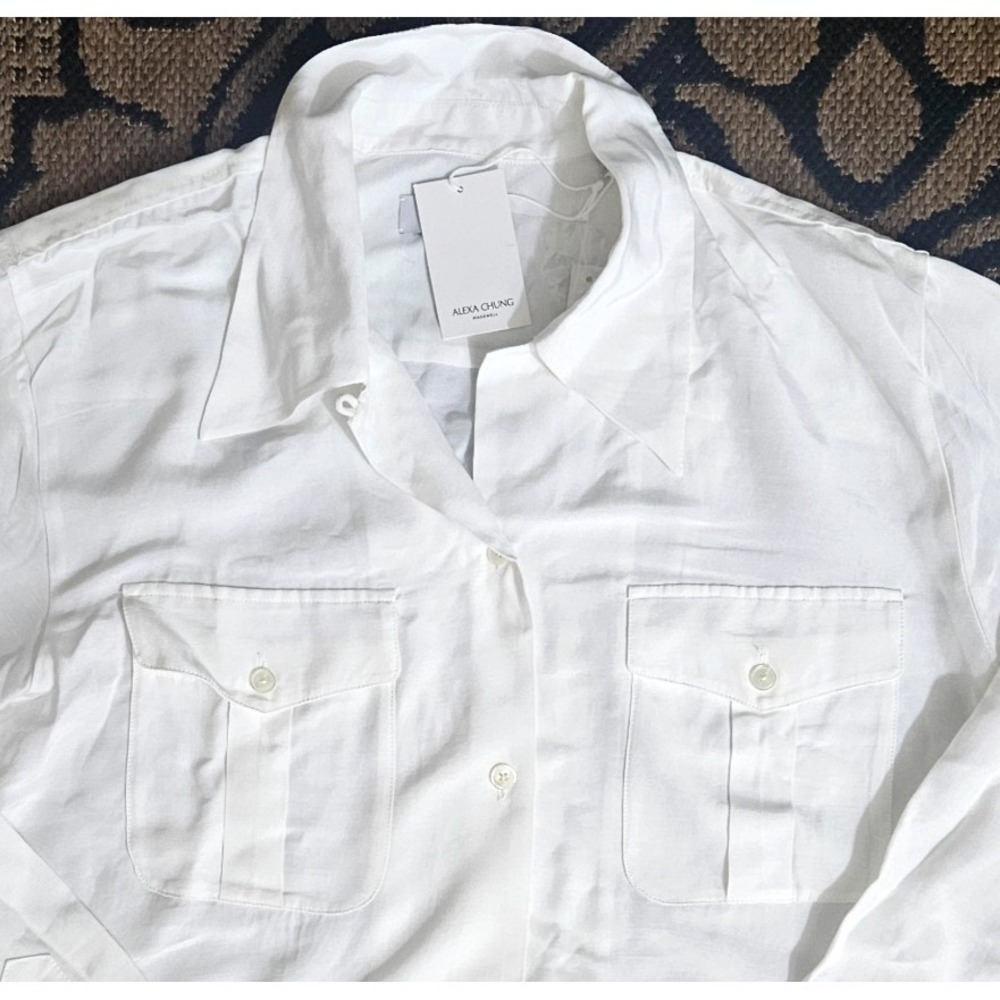 Madewell Alexa Chung Pleat-Pocket Button-Up Shirt XL Eyelet White NT108 - Picture 2 of 5